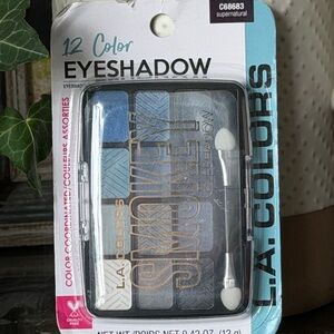 L.A. Colors 12-Color Eyeshadow Palette - Blue & Silver Shades